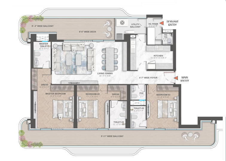 4BHK + UTILITY 3355 SQ. FT.